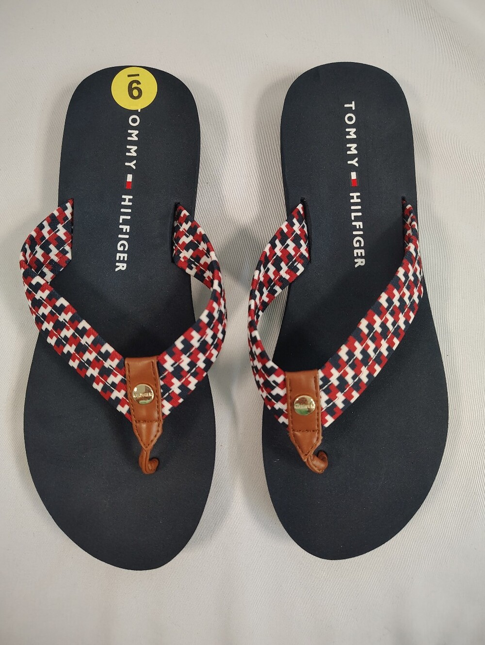 Tommy Hilfiger Blue Sandal with Red, White & Blue Woven Straps Women's Sz 9